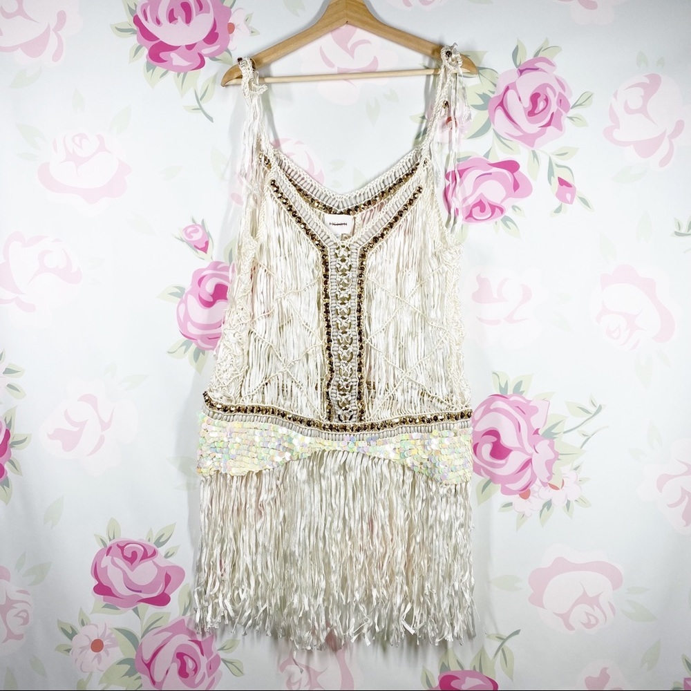 NEW Free People x IXIAH Sombre Crochet Macrame Mini Dress M L